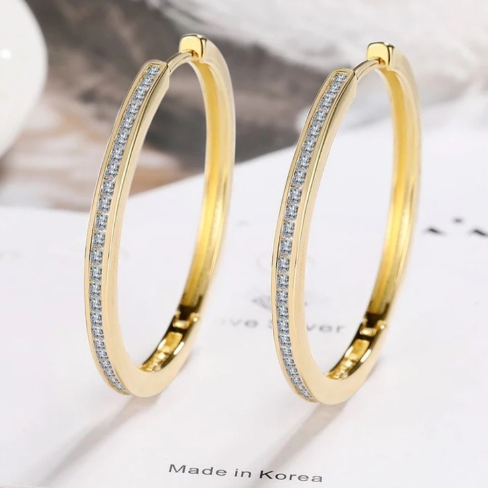 18K Gold plate 35 mm Zircon Hoop Earrings